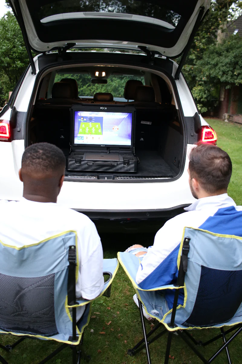 portable gaming station — POGA Pro gaming in car trunk