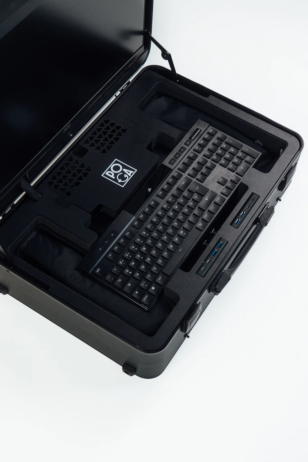 portable gaming PC — Inlay - POGA Max internal layout with keyboard and components